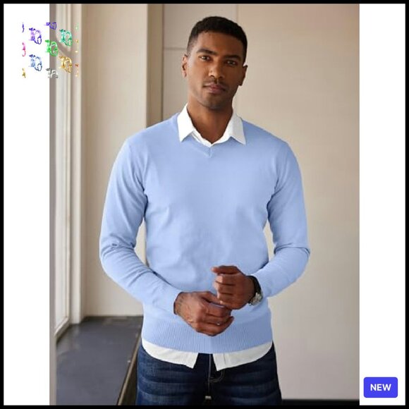Lightweight V-Neck Pullover Sweater Classic Knitted Slim Fit Layering Essential - Picture 4 of 7